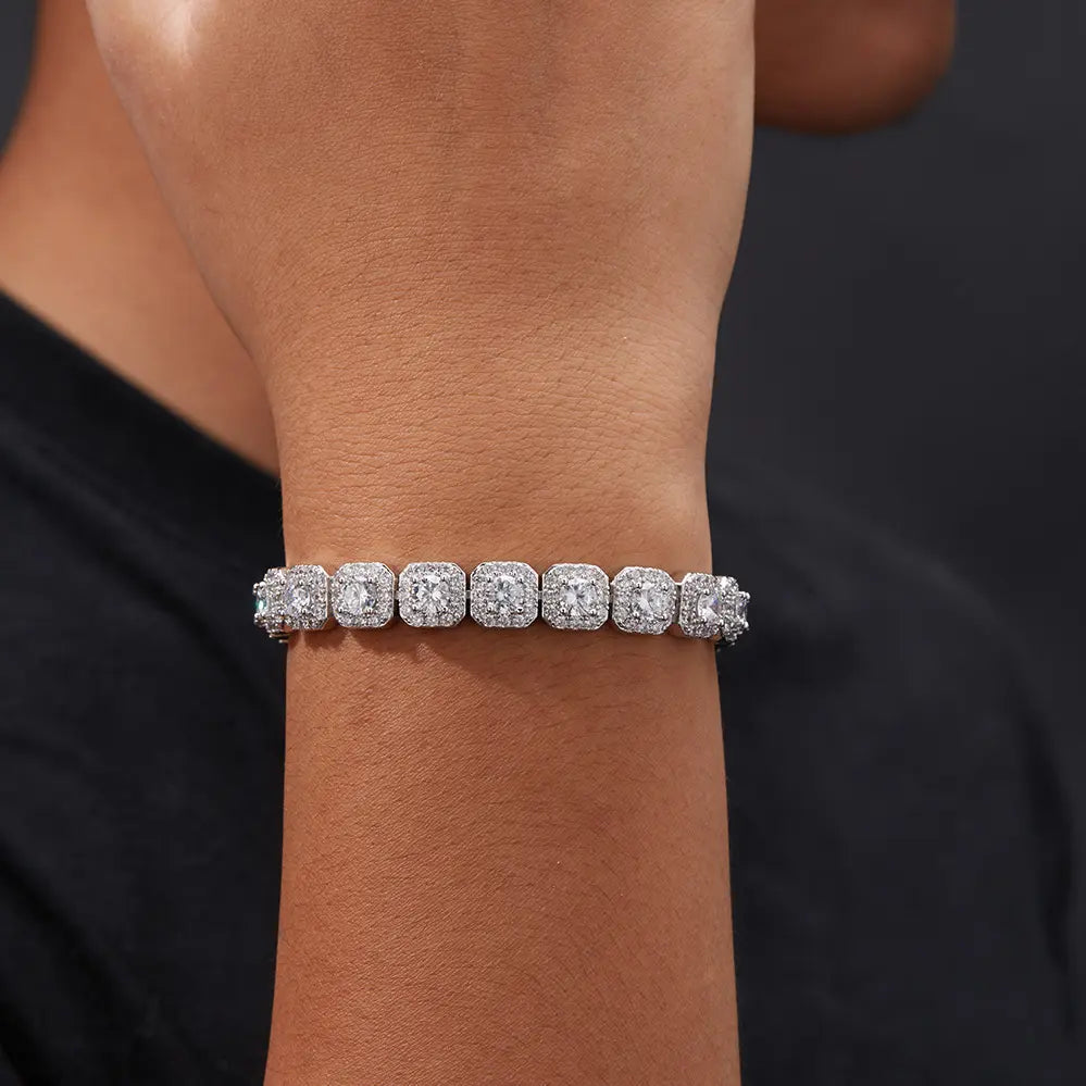 Hip Hop Unisex Tennis Bracelet, 7mm Square Cubic Zirconia Links, as a Birthday Gift with Gift Box