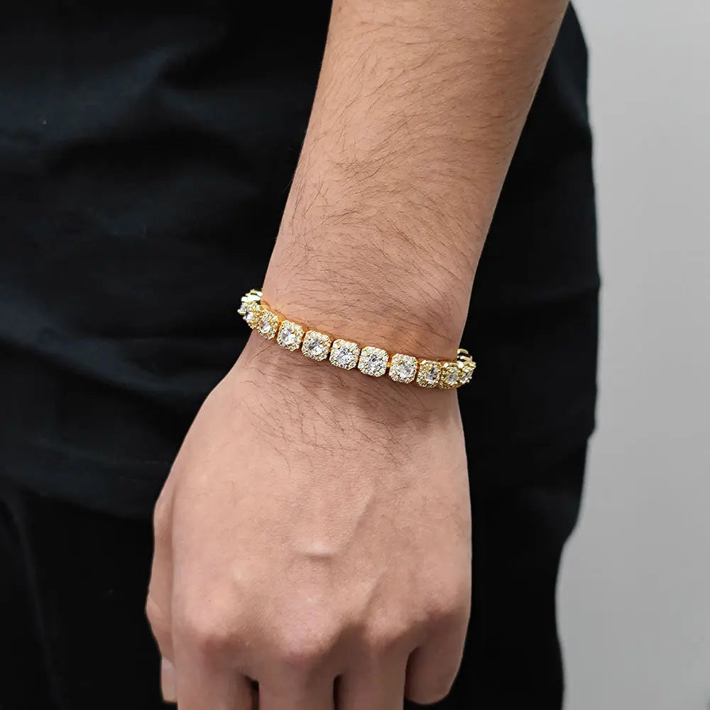 Hip Hop Unisex Tennis Bracelet, 7mm Square Cubic Zirconia Links, as a Birthday Gift with Gift Box