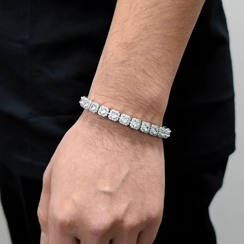 Hip Hop Unisex Tennis Bracelet, 7mm Square Cubic Zirconia Links, as a Birthday Gift with Gift Box