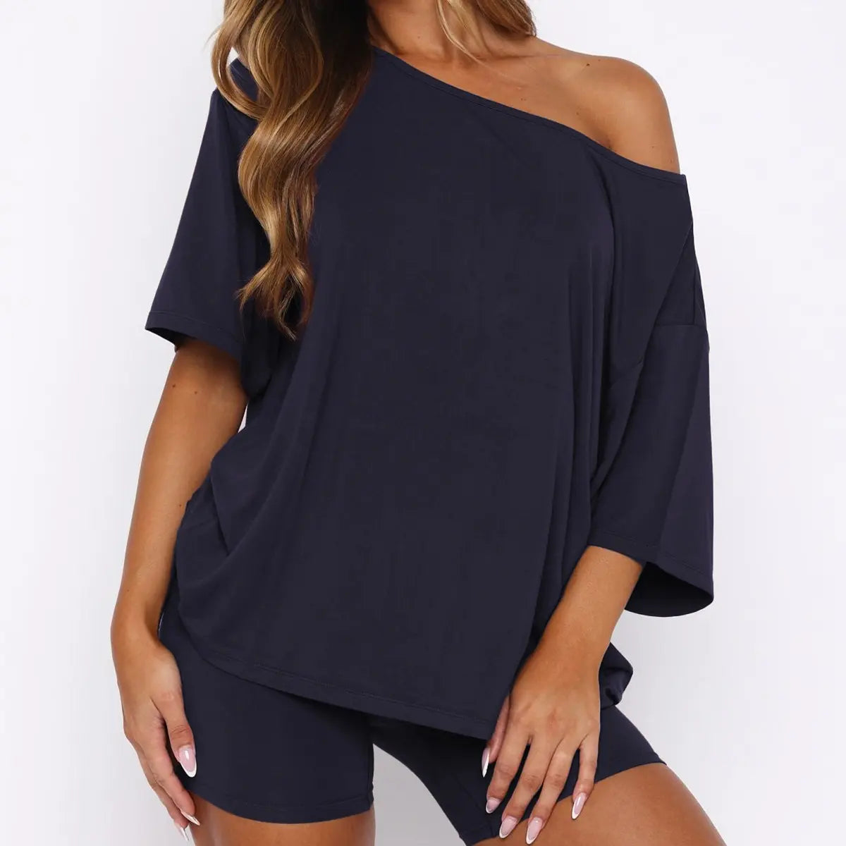 Fisoew Women’S Casual Two Piece Lounge Set off Shoulder Top & Fitted Shorts Springtok Springstatements