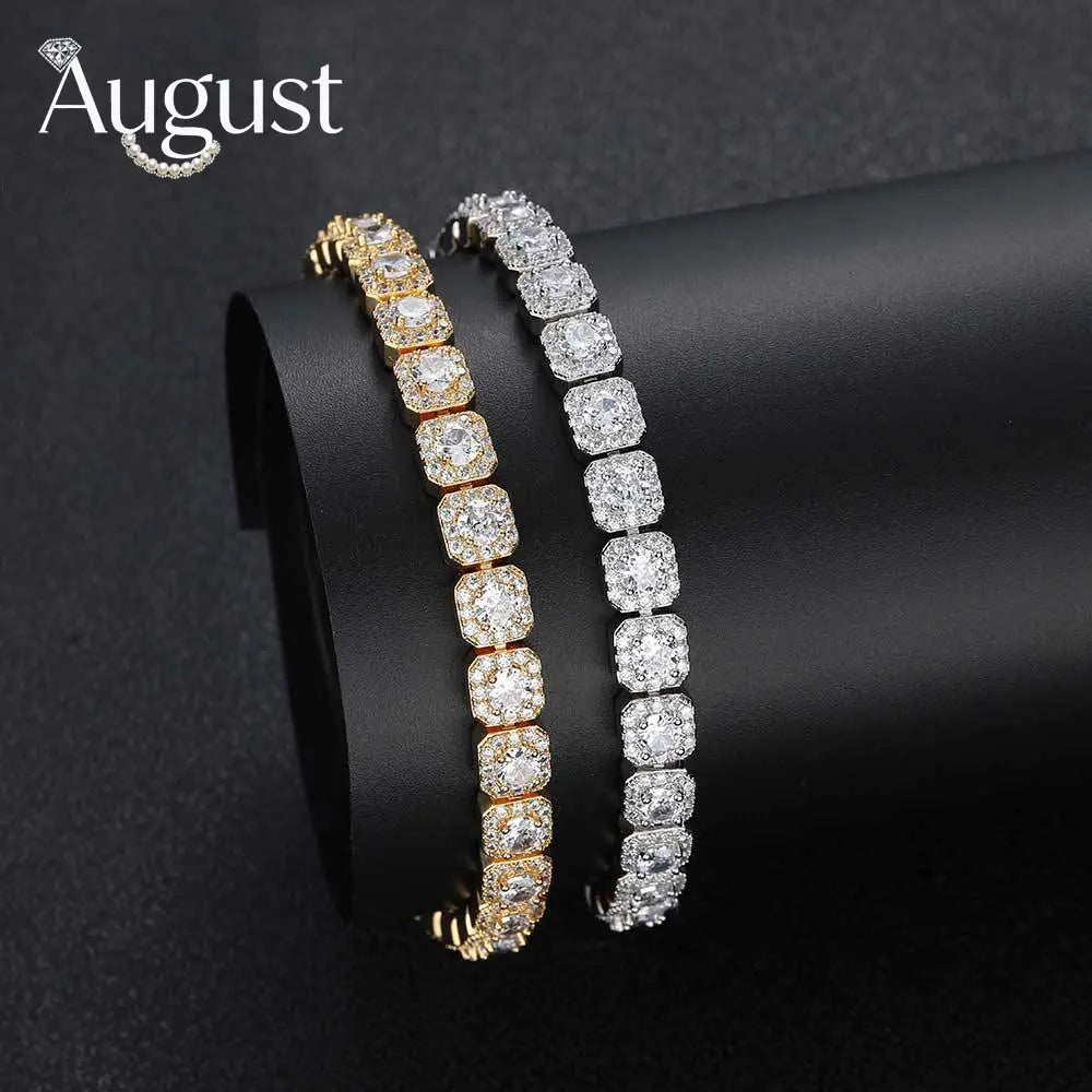 Hip Hop Unisex Tennis Bracelet, 7mm Square Cubic Zirconia Links, as a Birthday Gift with Gift Box